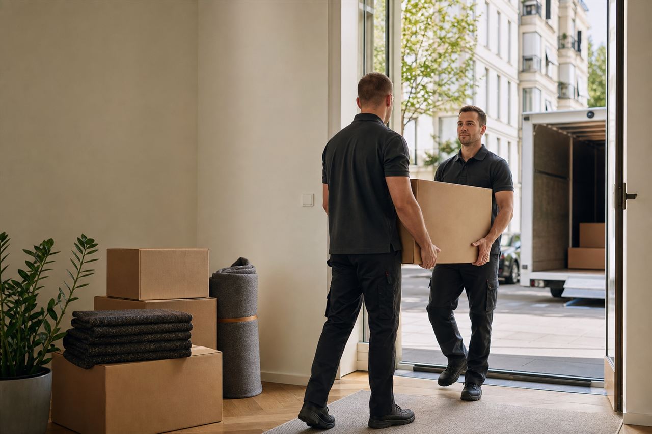 Professionelles Umzugsteam bereitet einen hochwertigen Wohnungsumzug vor